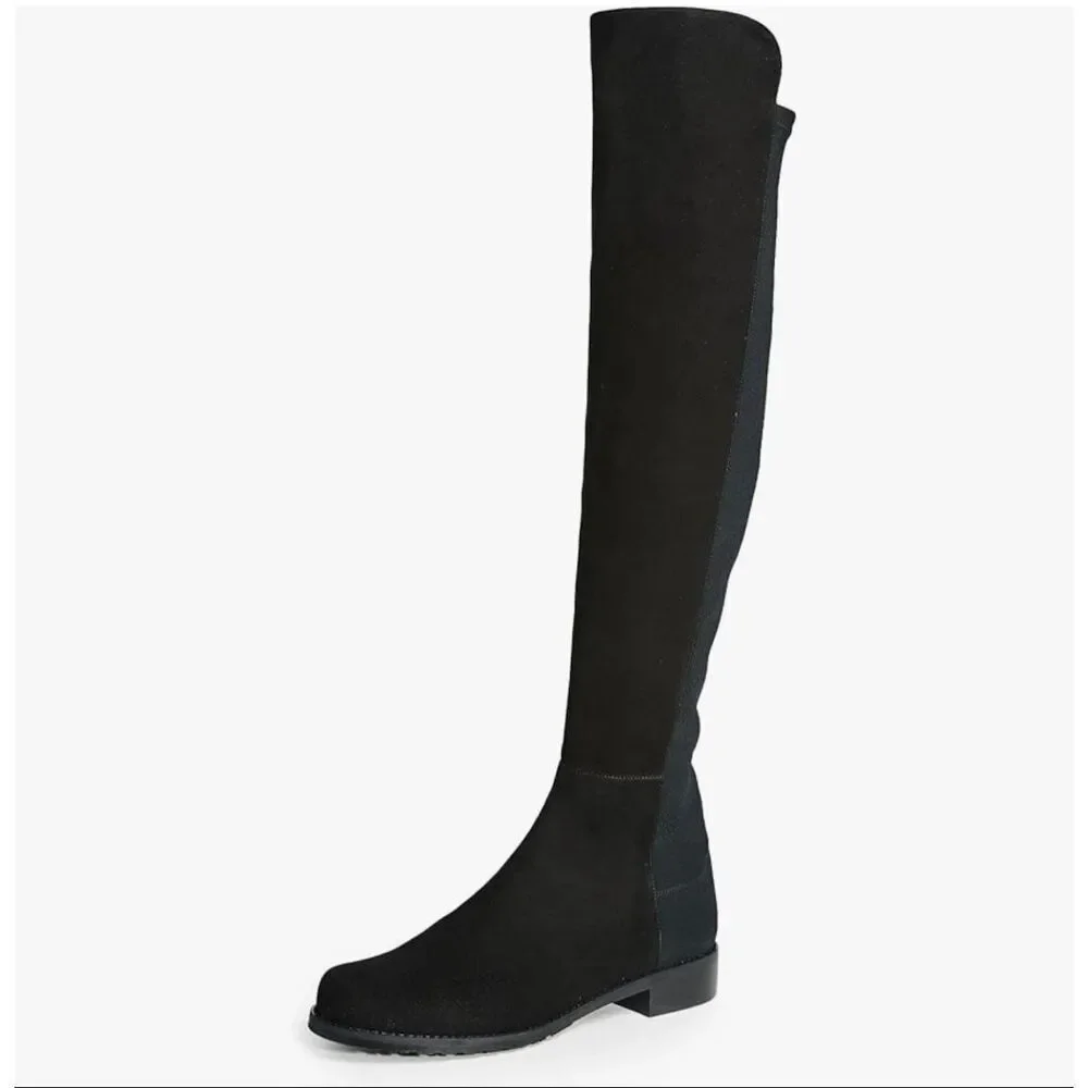 STUART WEITZMAN Black Suede 5050 Over The Knee Boots Size 8.5 Flat Block Heel
